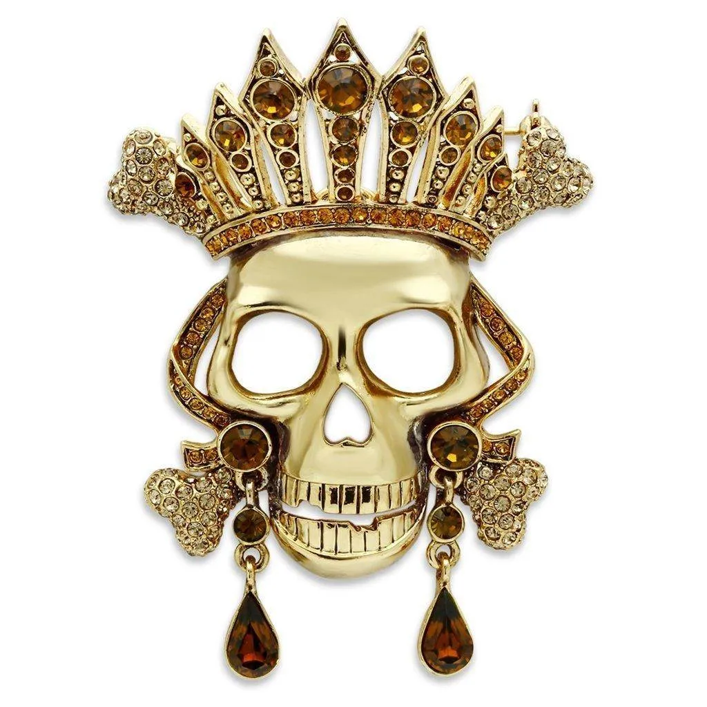 Women's Brooches: Pirate Queen Skull Gold White Metal Brooch