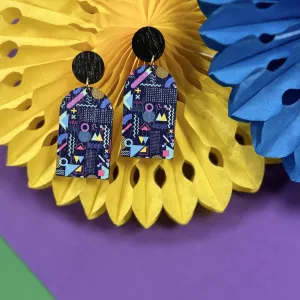 Wooden Memphis 90's Statement Earrings
