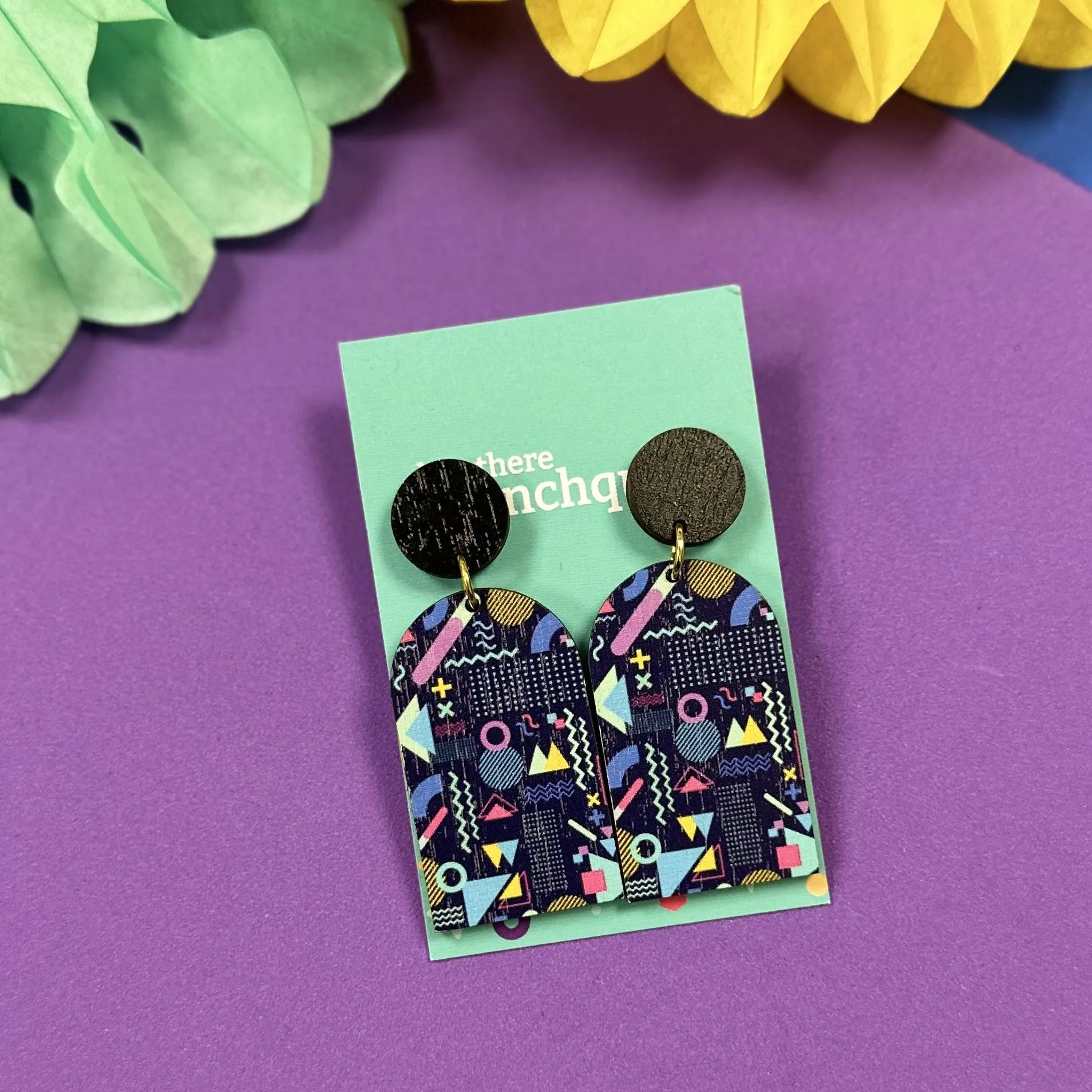 Wooden Memphis 90's Statement Earrings