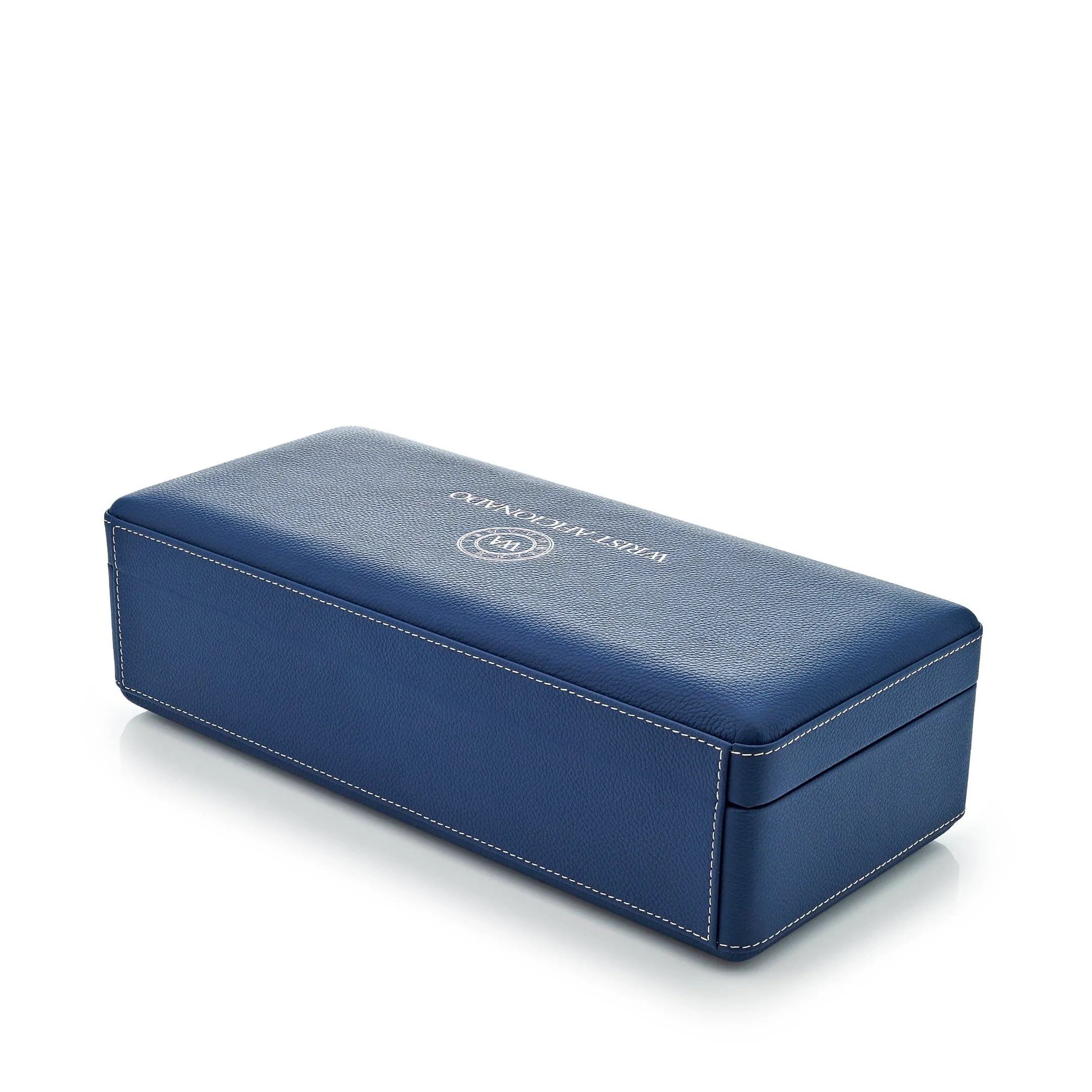 Wrist Aficionado Full-Grain Leather 4-Piece Travel Watch Case Blue
