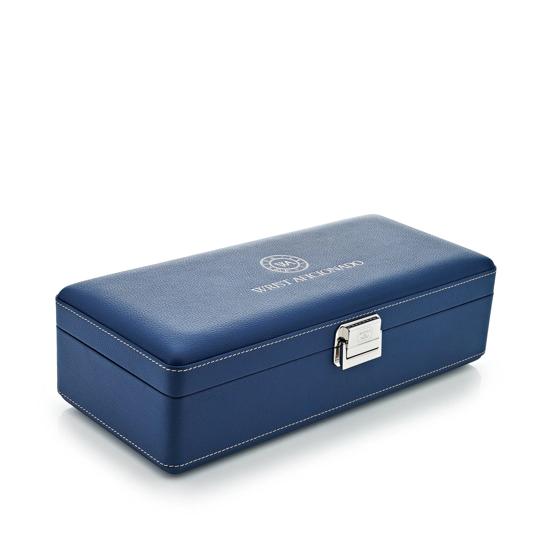 Wrist Aficionado Full-Grain Leather 4-Piece Travel Watch Case Blue