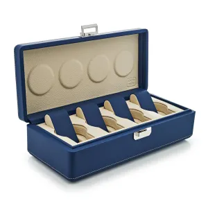 Wrist Aficionado Full-Grain Leather 4-Piece Travel Watch Case Blue