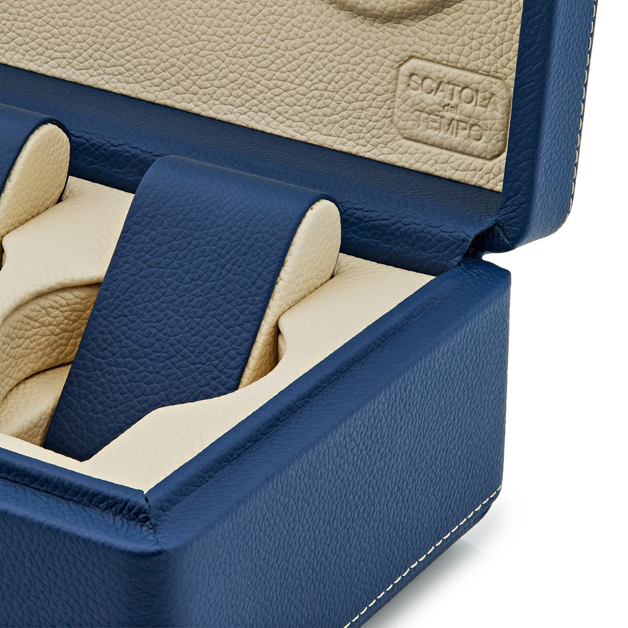 Wrist Aficionado Full-Grain Leather 4-Piece Travel Watch Case Blue