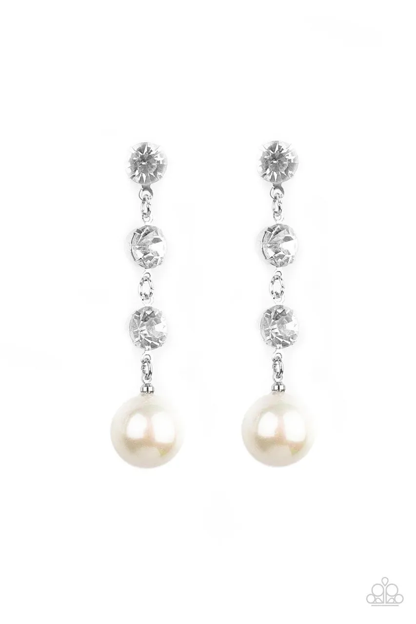 Yacht Scene White Paparazzi Earrings