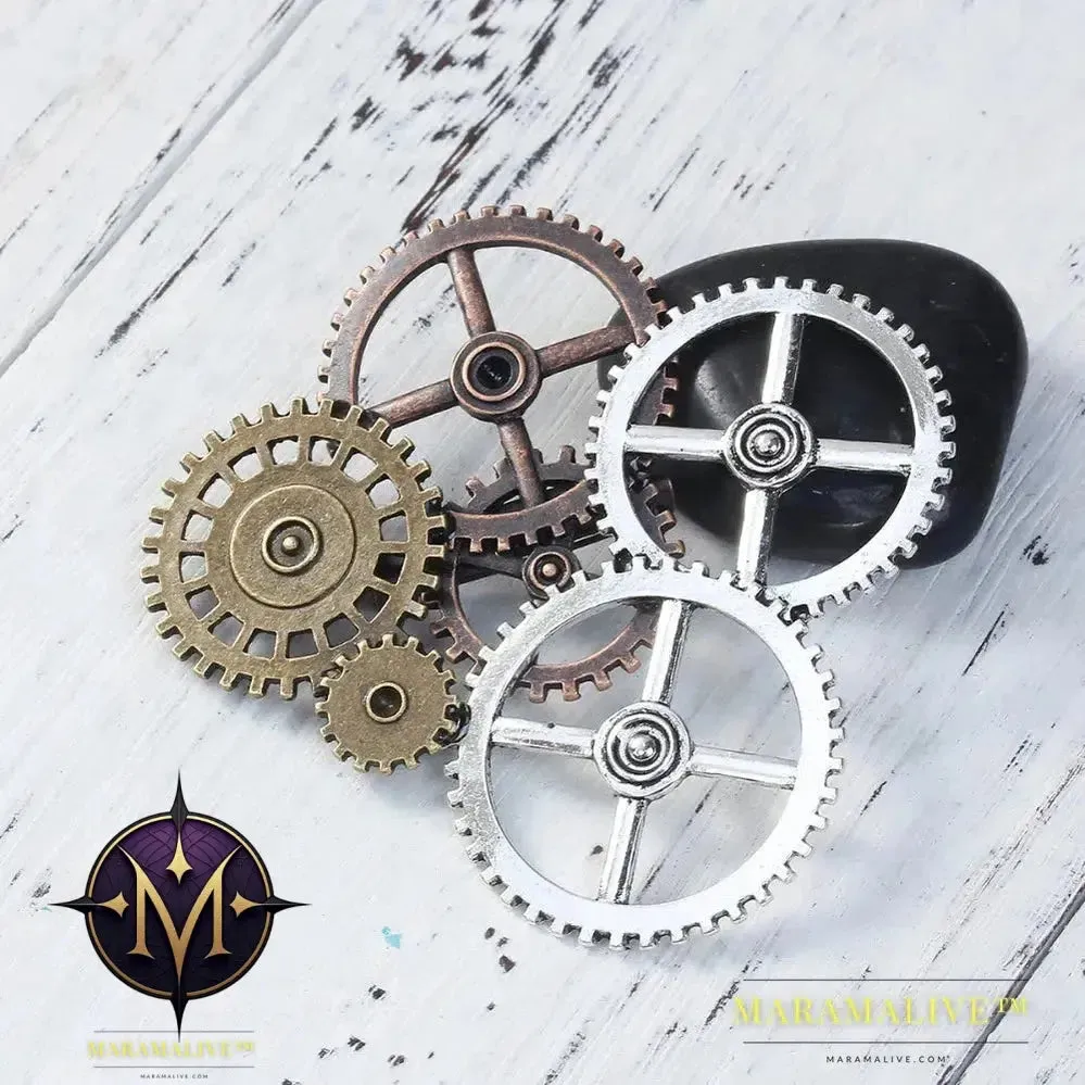 Zinc Based Alloy Silver Color & Antique Copper Steampunk Pin Brooches Gears Hollow 78mm x 78mm(3 1/8"), 1 Piece