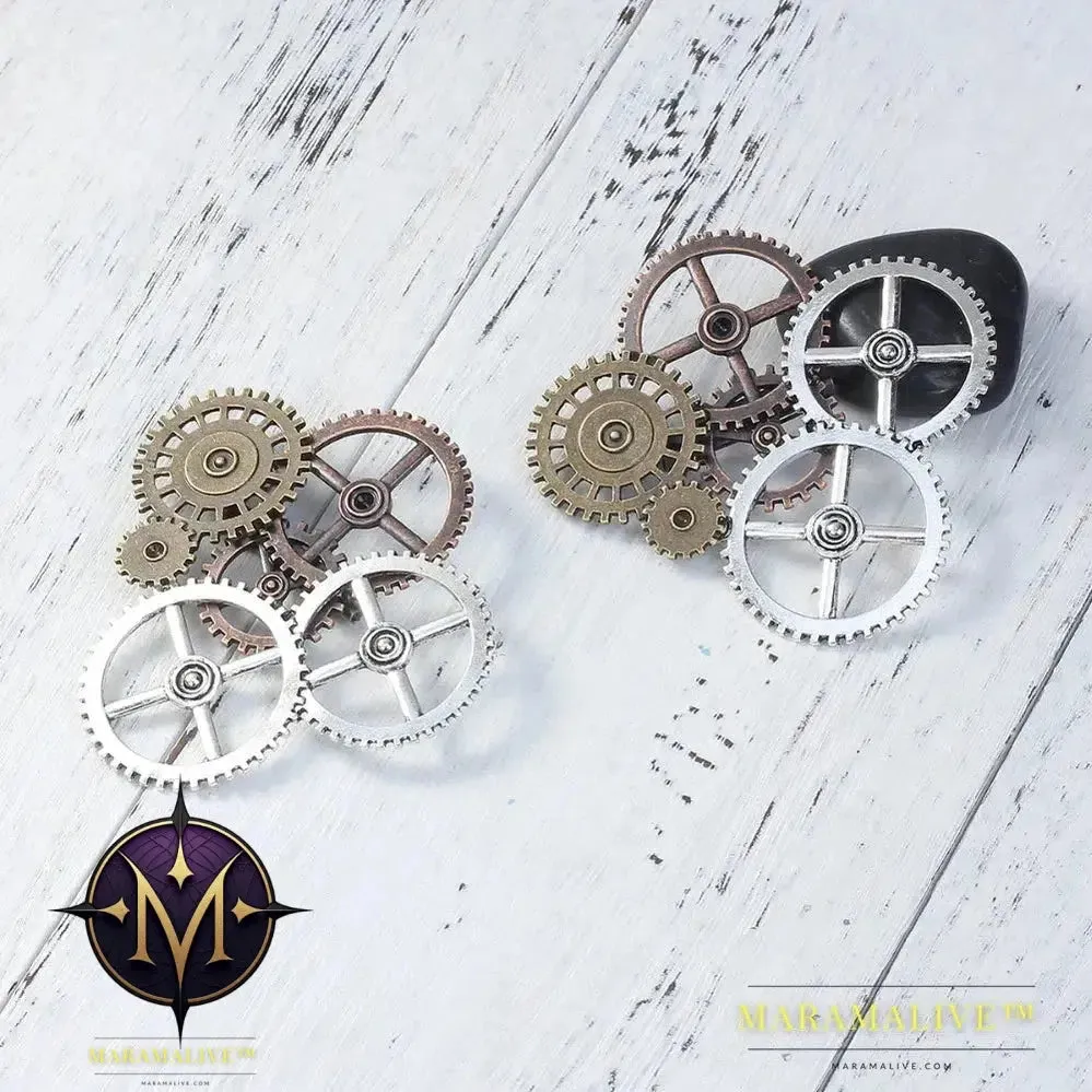 Zinc Based Alloy Silver Color & Antique Copper Steampunk Pin Brooches Gears Hollow 78mm x 78mm(3 1/8"), 1 Piece